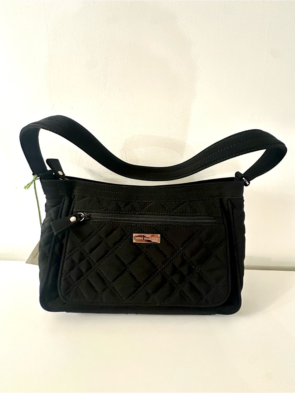 Vera Bradley Black Quilted Shoulder Bag with Front Zip Pocket